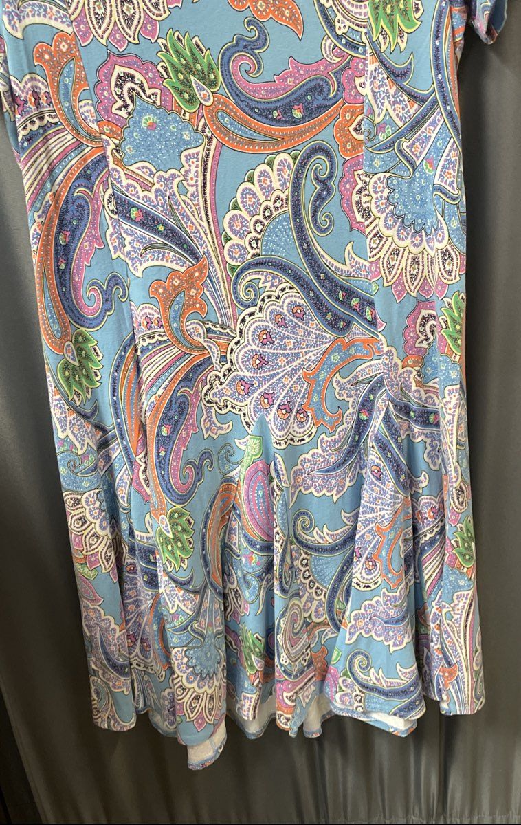 Lauren Ralph Lauren Women's Blue Paisley Print Short Sleeve Dress Sz 1X