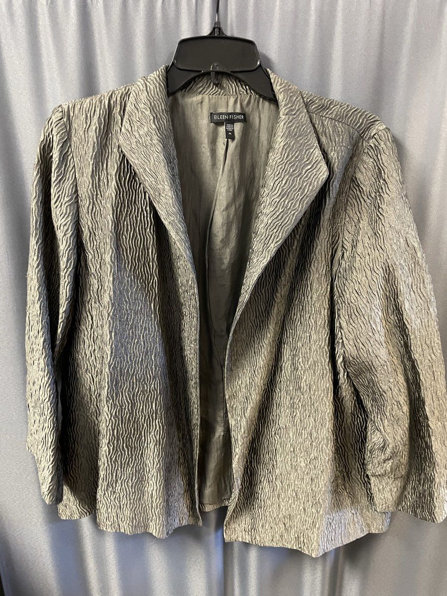 Eileen Fisher Women's Bronze Silk Blend Crinkle Textured Blazer Jacket Size M