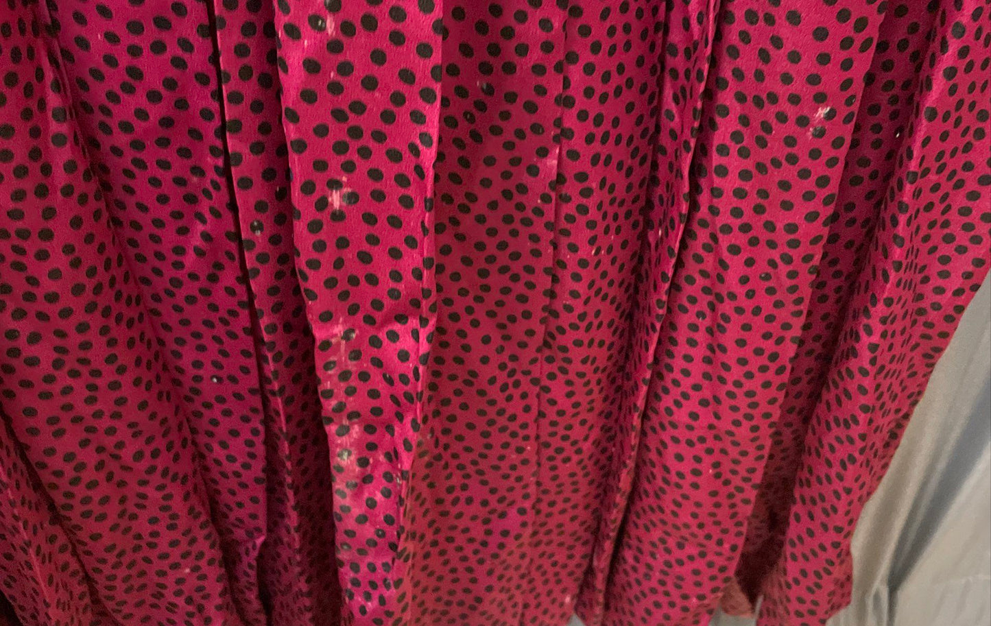 Vintage 80s Albert Nipon Silk Pussy Bow Dress Polka Dot Scarlet Black Sz 14