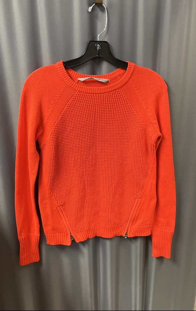 Athleta Women's Orange Textured Knit Side Zip Crewneck Pullover Sweater Sz XXS