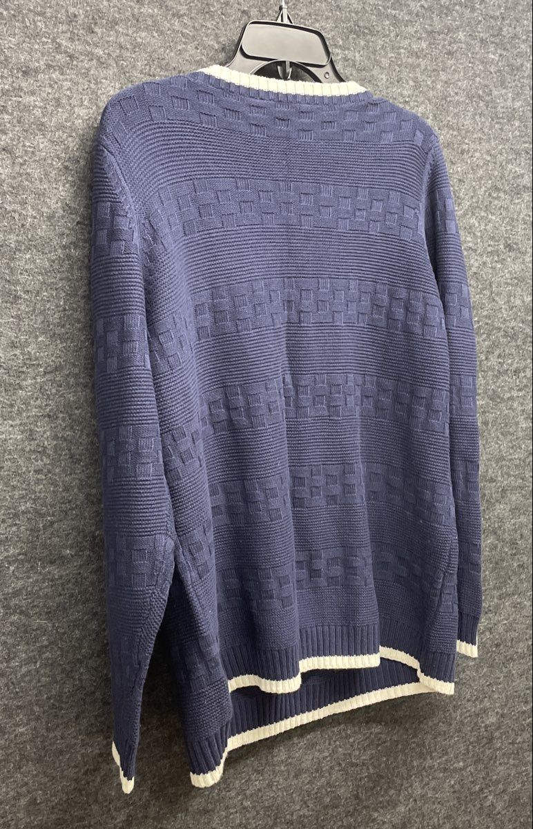 Liz Claiborne Women's V-Neck Sweater Navy Blue Textured Knit White Trim Sz 1X