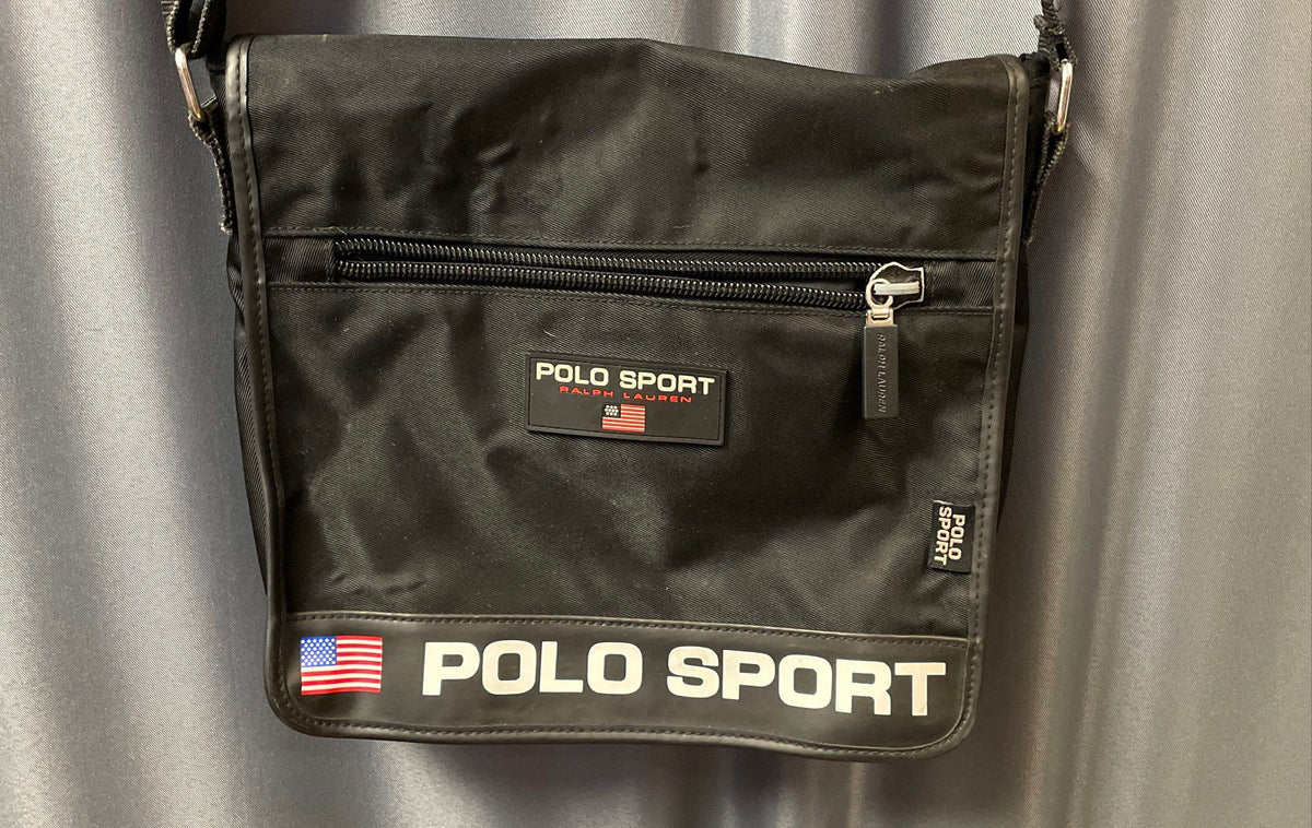 Vintage Polo Sport Ralph Lauren Black Nylon Messenger Crossbody Bag