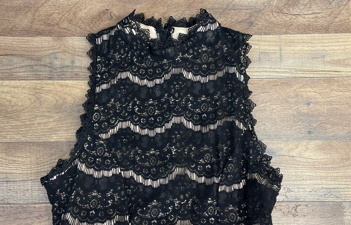Trixxi Women's High Neck Black Lace Sleeveless Dress Tulle Hem Sz 7