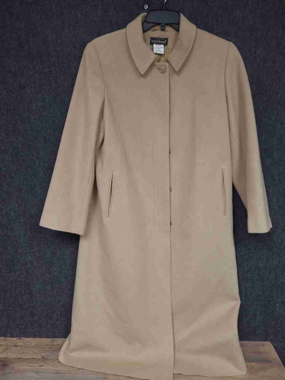 Vintage 90s Harve Benard Women's Tan Wool Cashmere Blend Overcoat Sz 10P