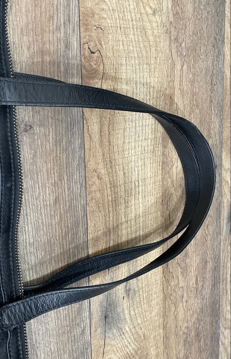Fossil Black Leather Large Tote Shoulder Bag Silver Hardware