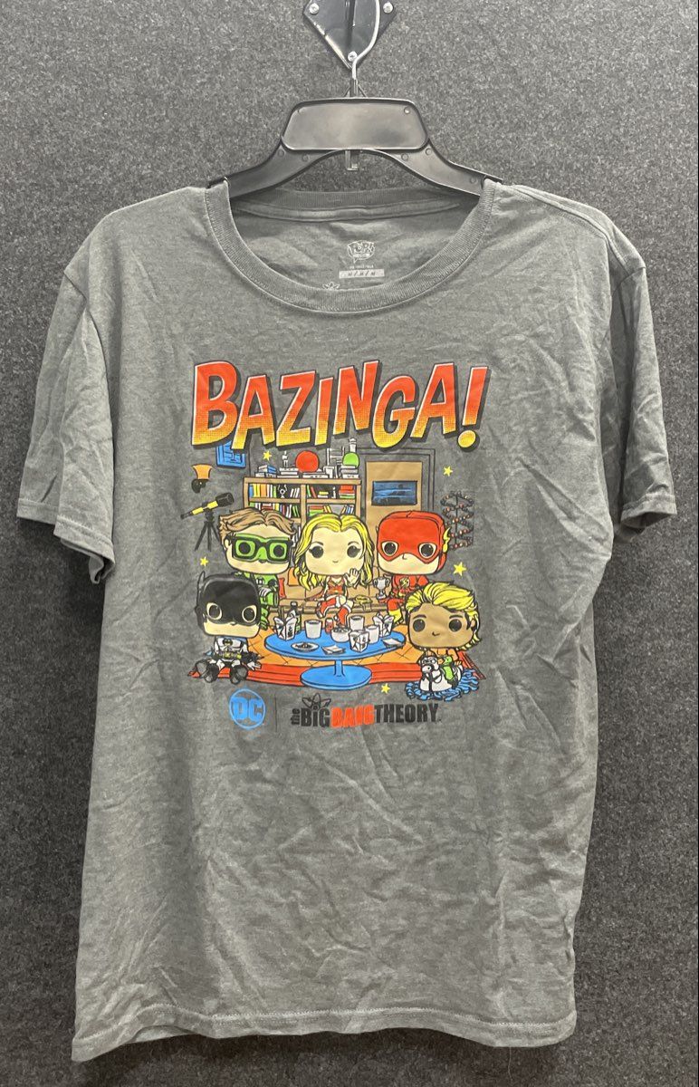 Funko Pop Men's Gray Big Bang Theory Bazinga! DC Superhero Graphic T-Shirt Sz M