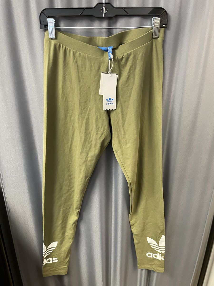 Adidas Women's Trefoil Leggings Green Olive White Logo Sz M NWT