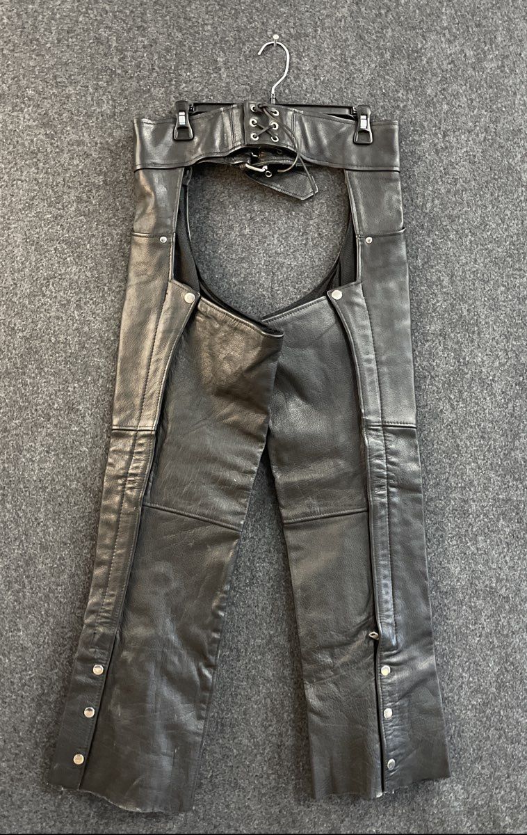 Leather King Men's Black Leather Biker Motorcycle Chaps Pants Size S