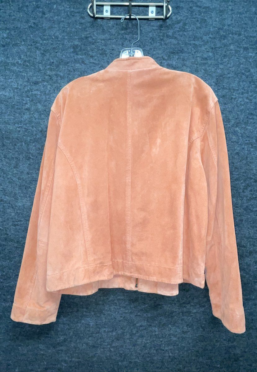 Chico's Women's Orange Suede Leather Full Zip Jacket Stand Collar Sz 3