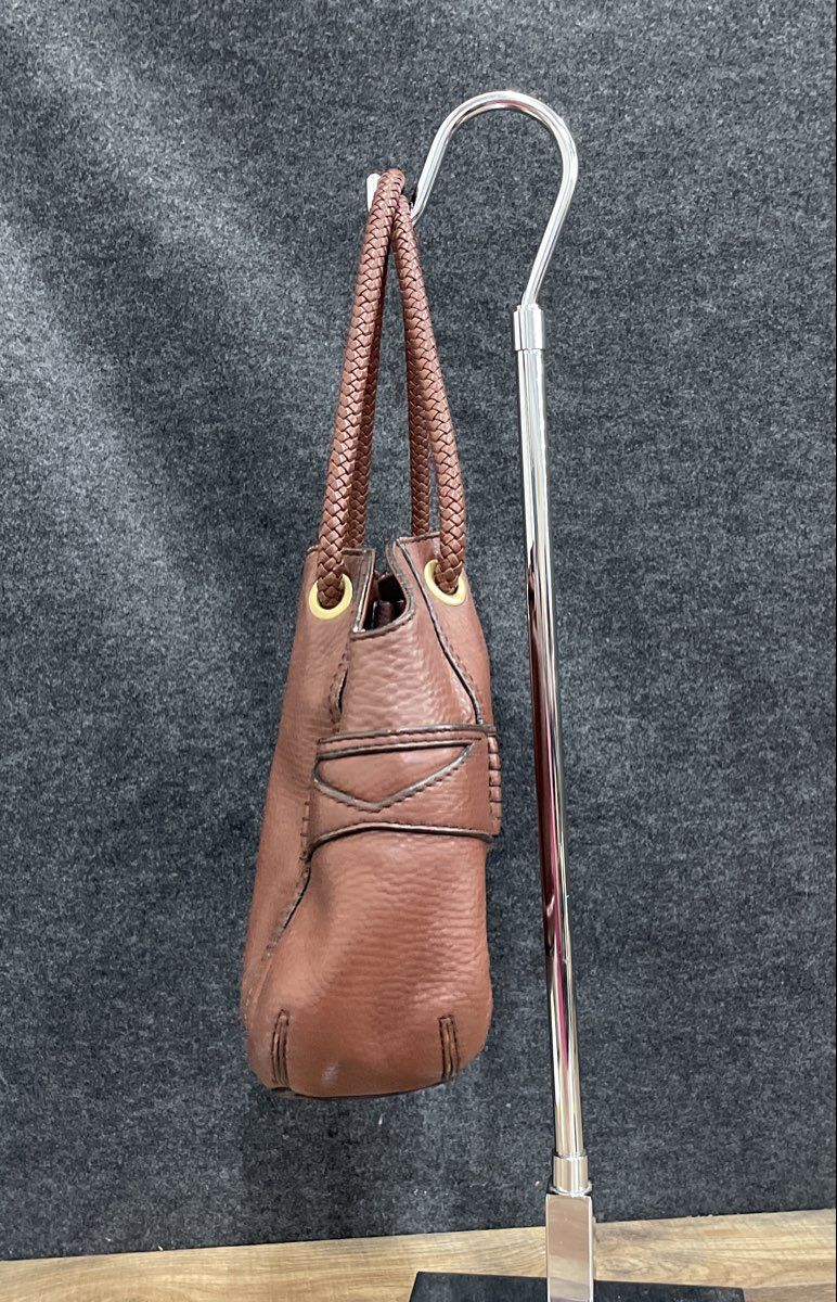 Cole Haan Brown Pebbled Leather Braided Handle Large Shoulder Bag Handbag