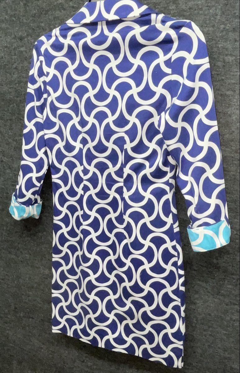 Melly M Women's Navy Blue White Geometric Link Shift Dress Sz 0 Made in USA