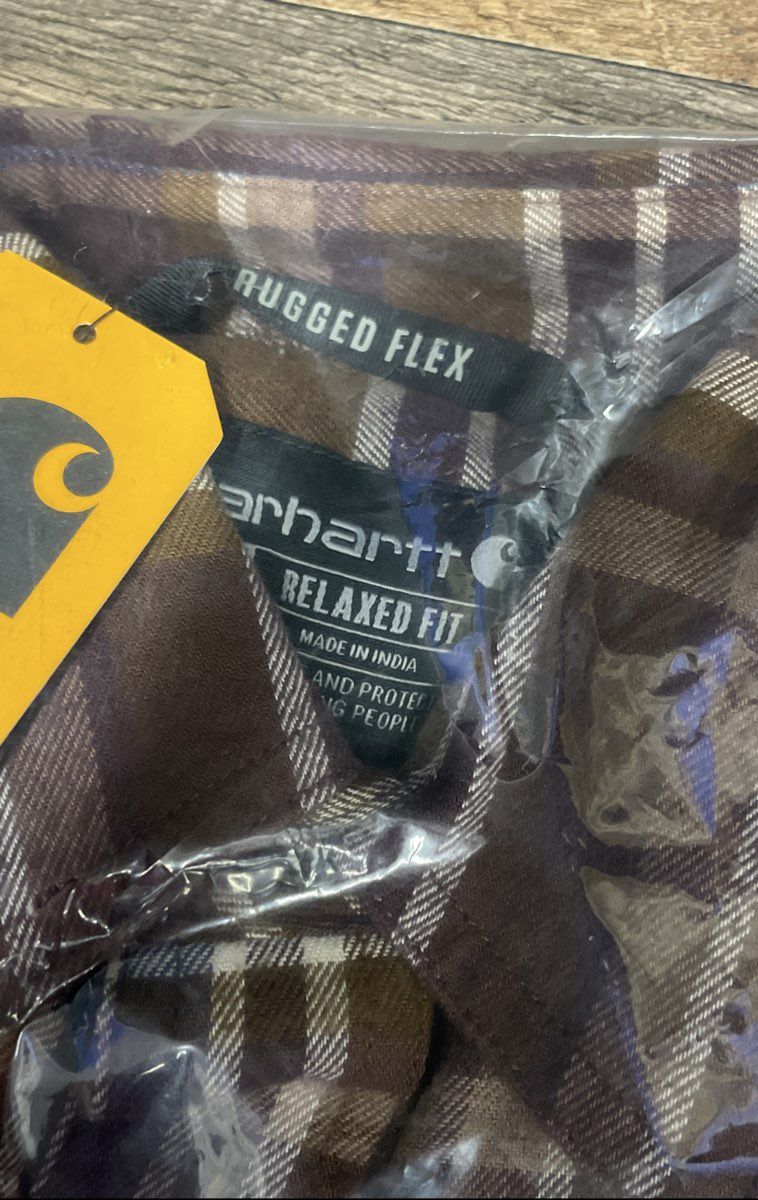 Carhartt Men's Burgundy Brown Plaid Rugged Flex Relaxed Fit Flannel Shirt NWT S