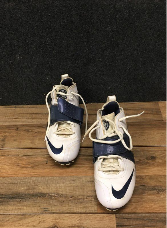 Nike Air Huarache Laced Mid White Navy Blue Football Cleats Men's Size 10.5