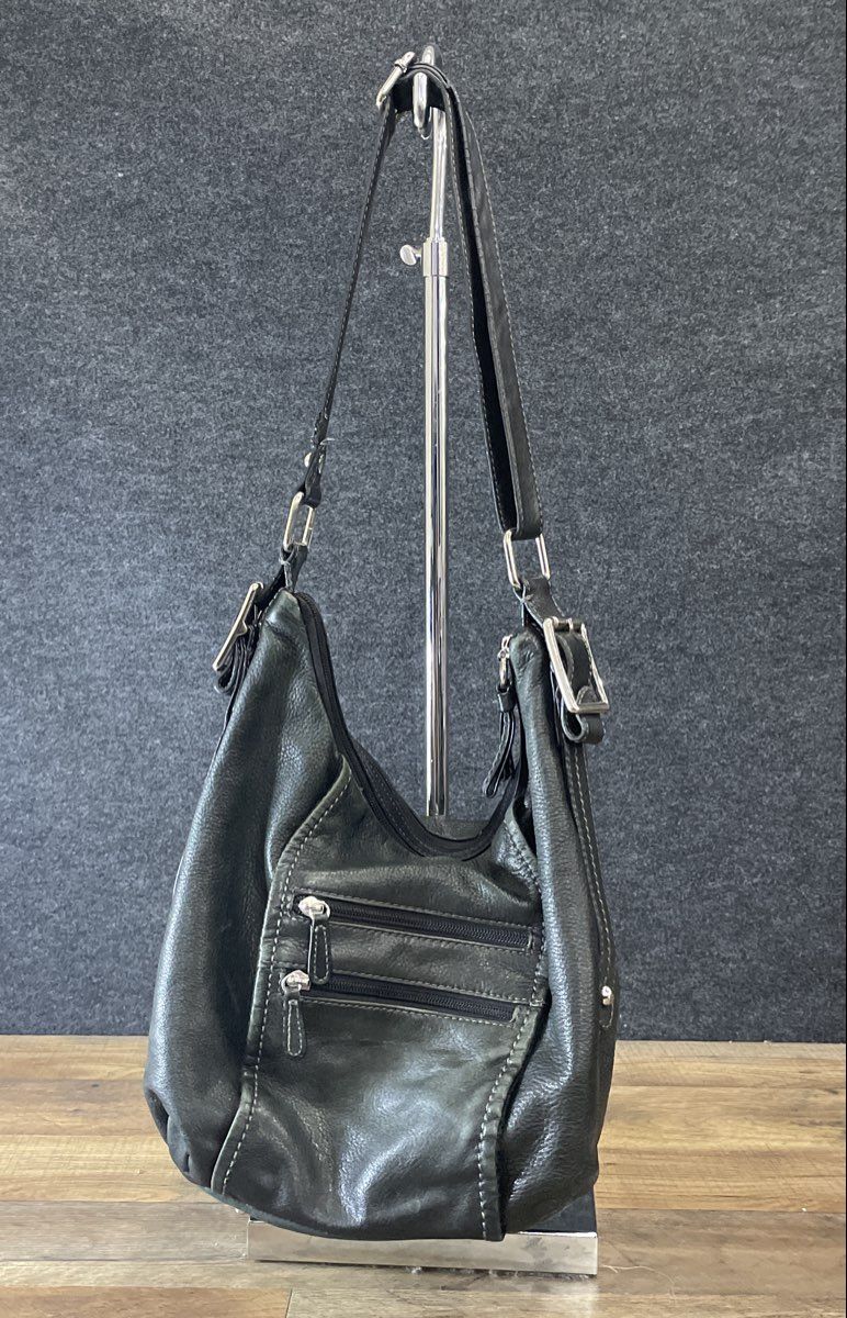 Giani Bernini Black Pebbled Leather Hobo Shoulder Bag Silver Hardware