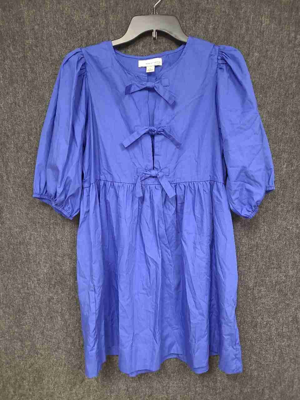 Band of the Free Women's Purple Cotton Bow Front Puff Sleeve Smock Dress Sz M