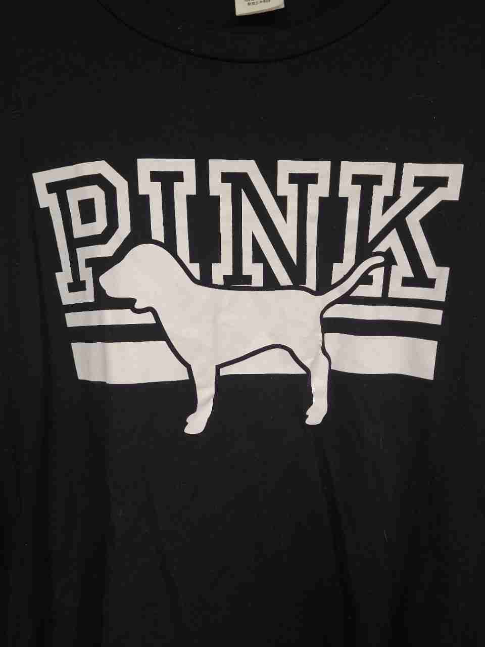 Victoria's Secret PINK Women's Black Sequin Short Sleeve T-Shirt Dog Logo Sz L