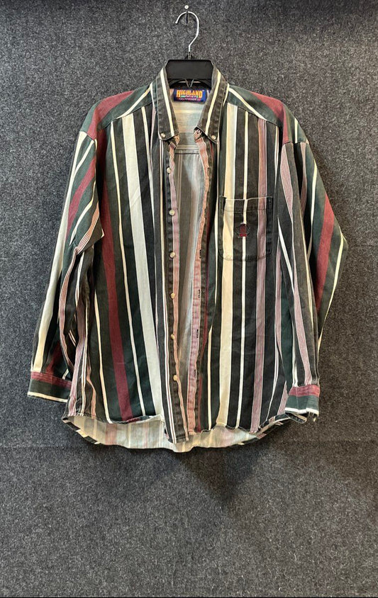 Highland Outfitters Men's Vintage 90s Multi-Color Striped Cotton Shirt Sz L