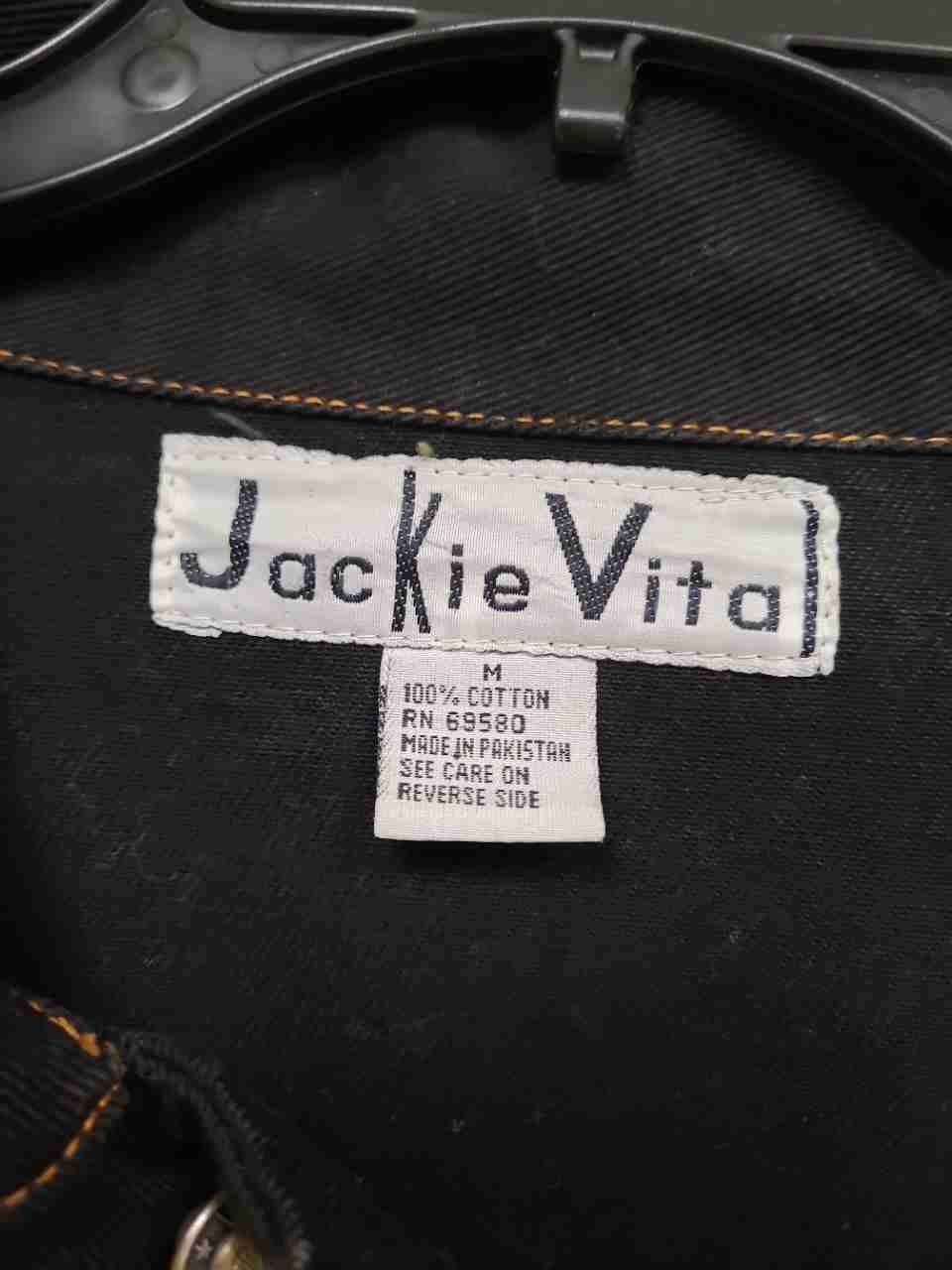 Vintage Jackie Vita Women's Black Denim Chore Jacket Contrast Stitching Sz M