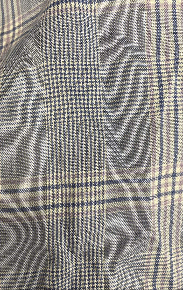 Lorenzo Uomo Men's Blue Glen Plaid Cotton Spread Collar Dress Shirt L/S