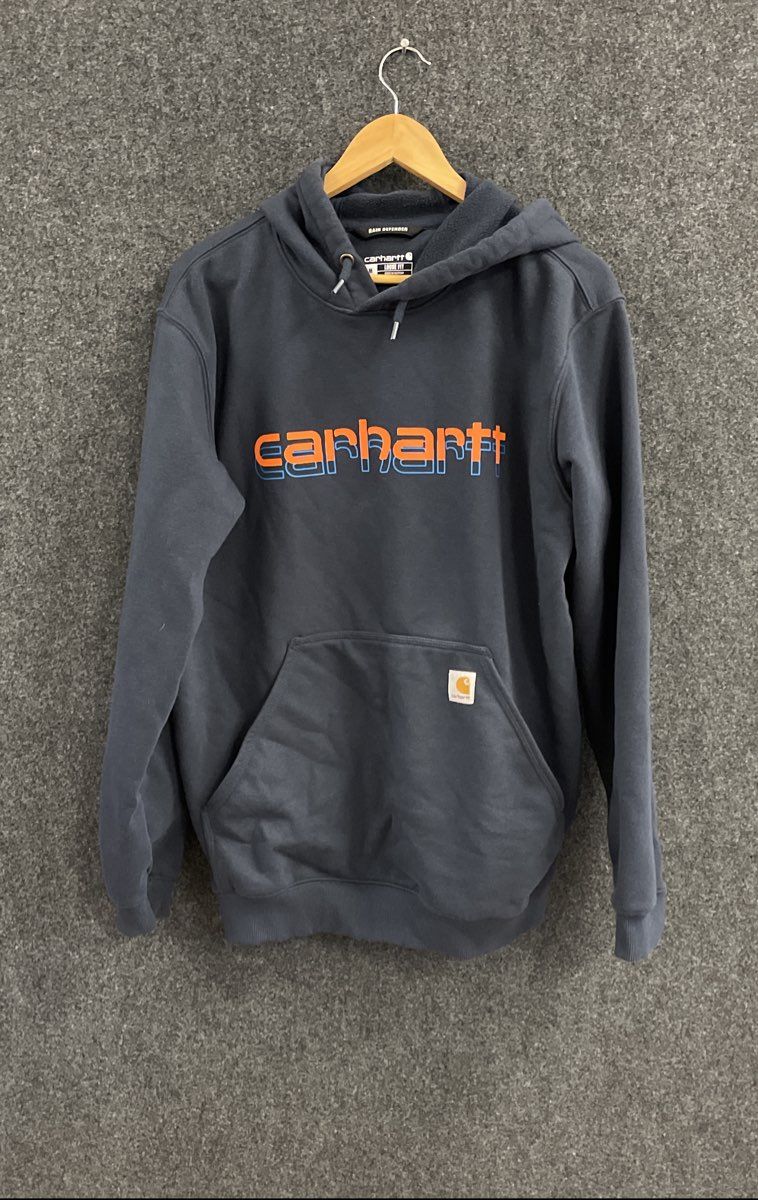 Carhartt Men's Rain Defender Navy Graphic Logo Loose Fit Hoodie Sz M