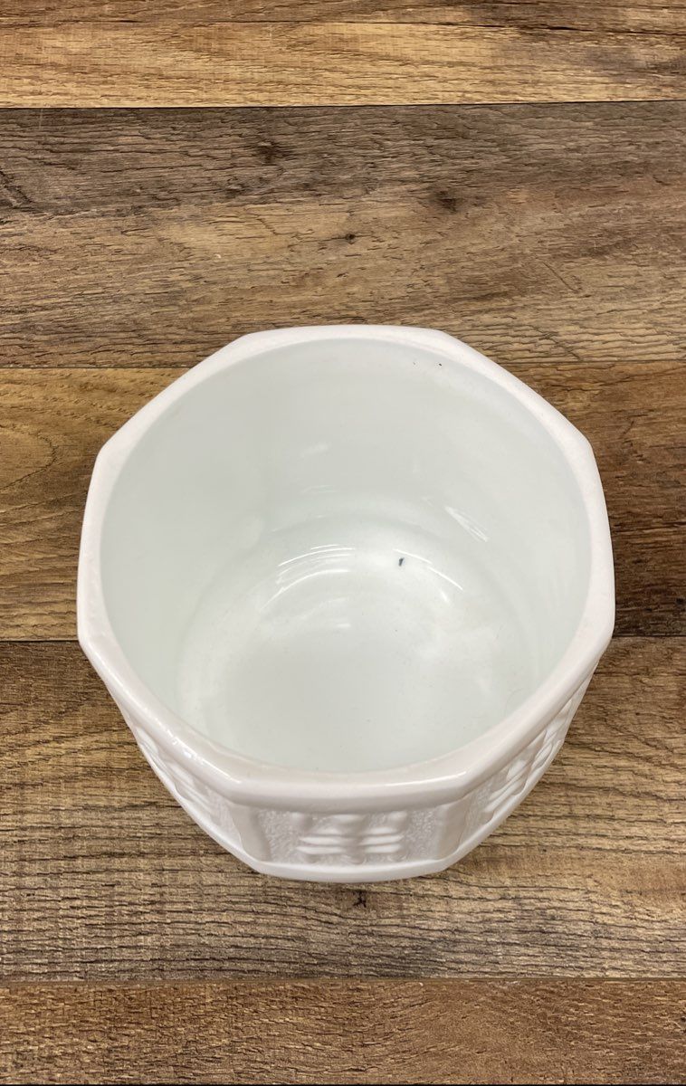 Vintage Milk Glass Planter White Geometric Symbol Design 5 Inch
