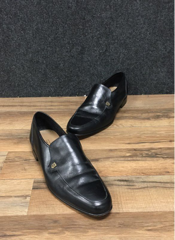 Via Europa Black Leather Square Toe Slip On Loafers Made in Italy Size 10.5 M