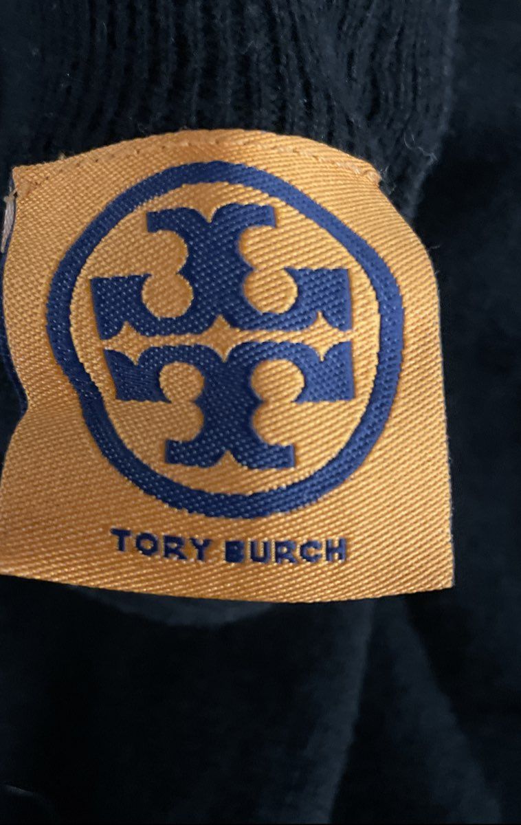 Tory Burch Women's Black Cotton Cashmere 1/4 Zip Mock Neck Sweater Sz L