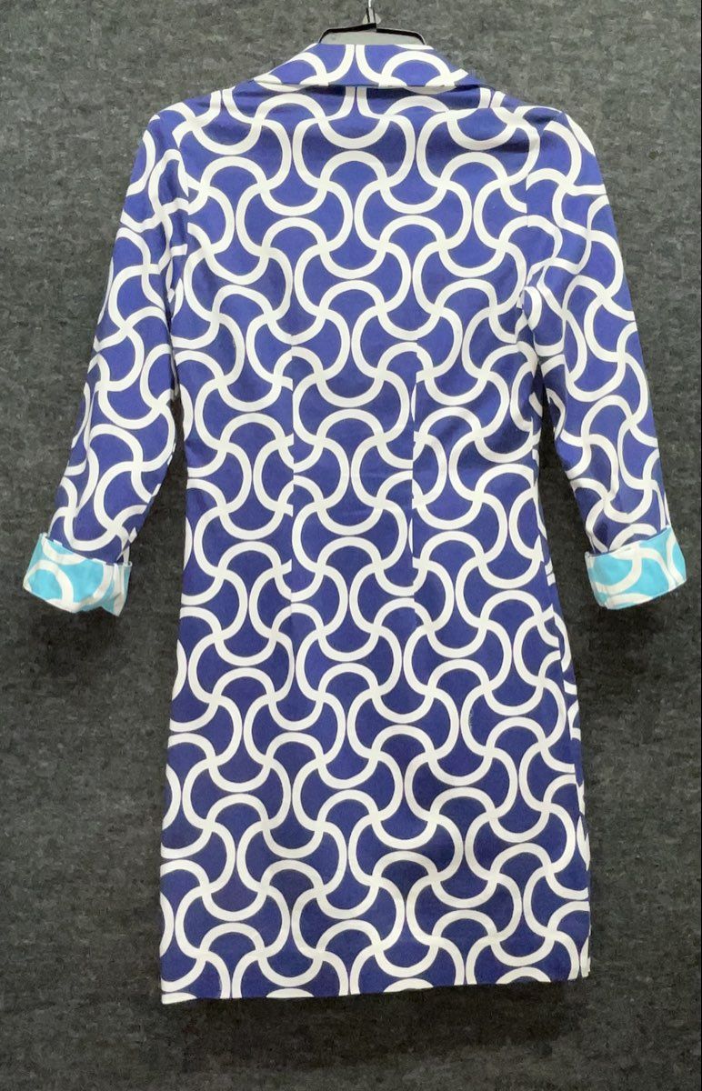 Melly M Women's Navy Blue White Geometric Link Shift Dress Sz 0 Made in USA
