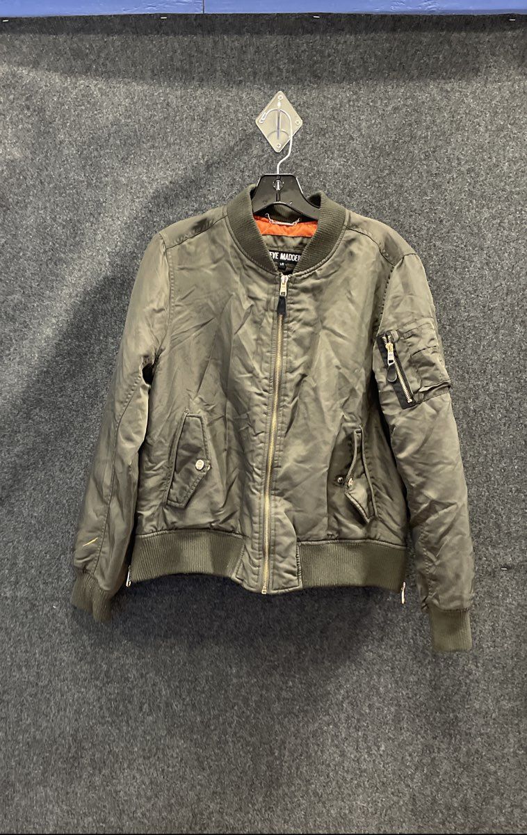 Steve Madden Women's Olive Green Bomber Jacket Quilted Orange Lining Size L