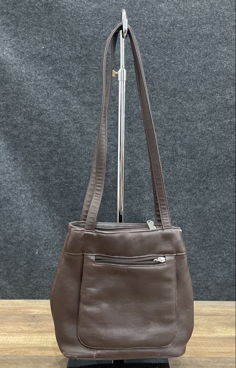 Sonoma Brown Leather Shoulder Bag Medium Dual Handle Zippered Pockets