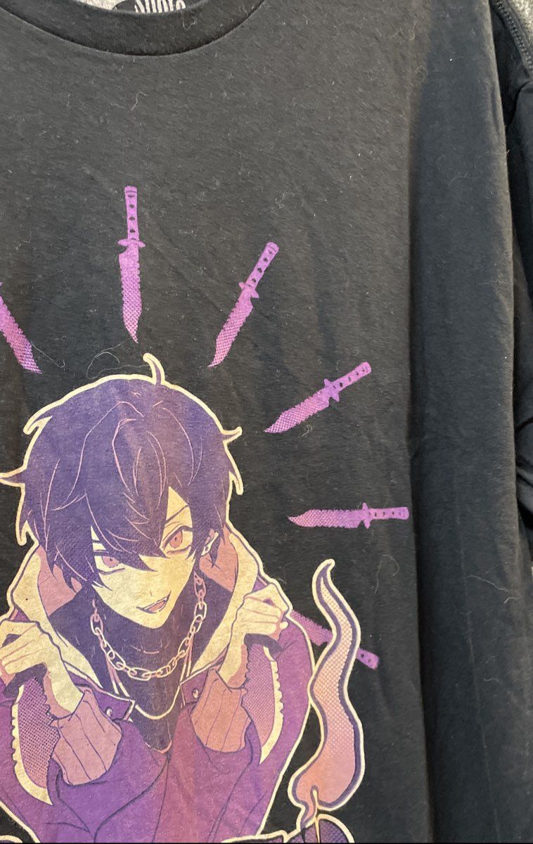 Shoto Men's T-Shirt Black VTuber Anime Graphic Kanji Knife Logo Size Large