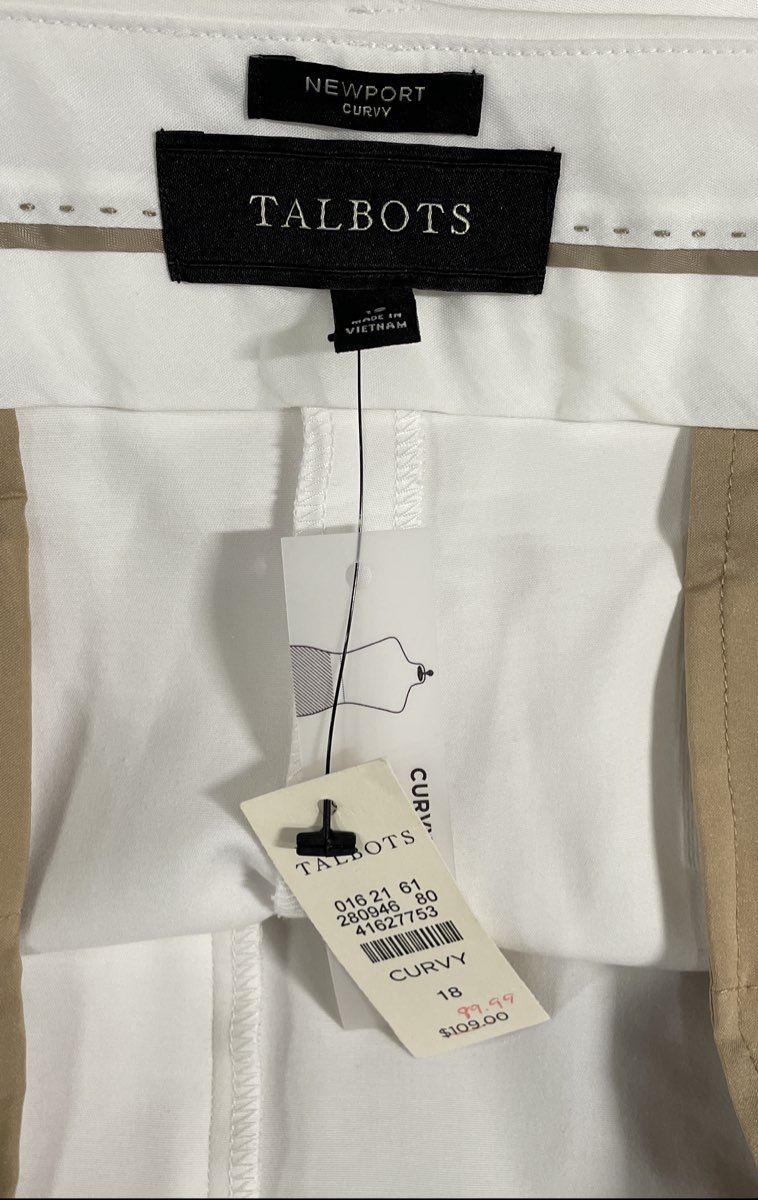 Talbots Women's Newport Curvy Pants White NWT Size 18
