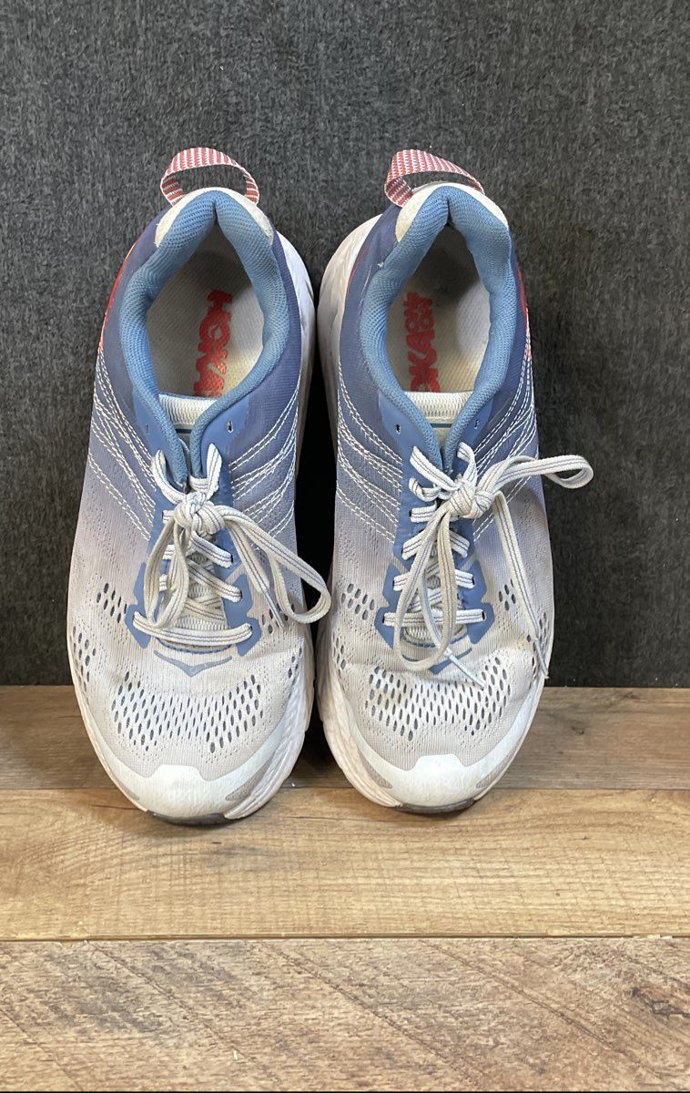 Hoka One One Clifton 6 Blue Grey Red Wide Running Shoes Women's Size 8.5D