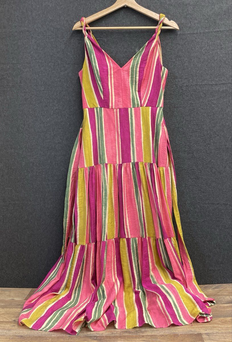 Taylor Women's Tiered Maxi Dress Multicolor Striped V-Neck Sleeveless Size 2