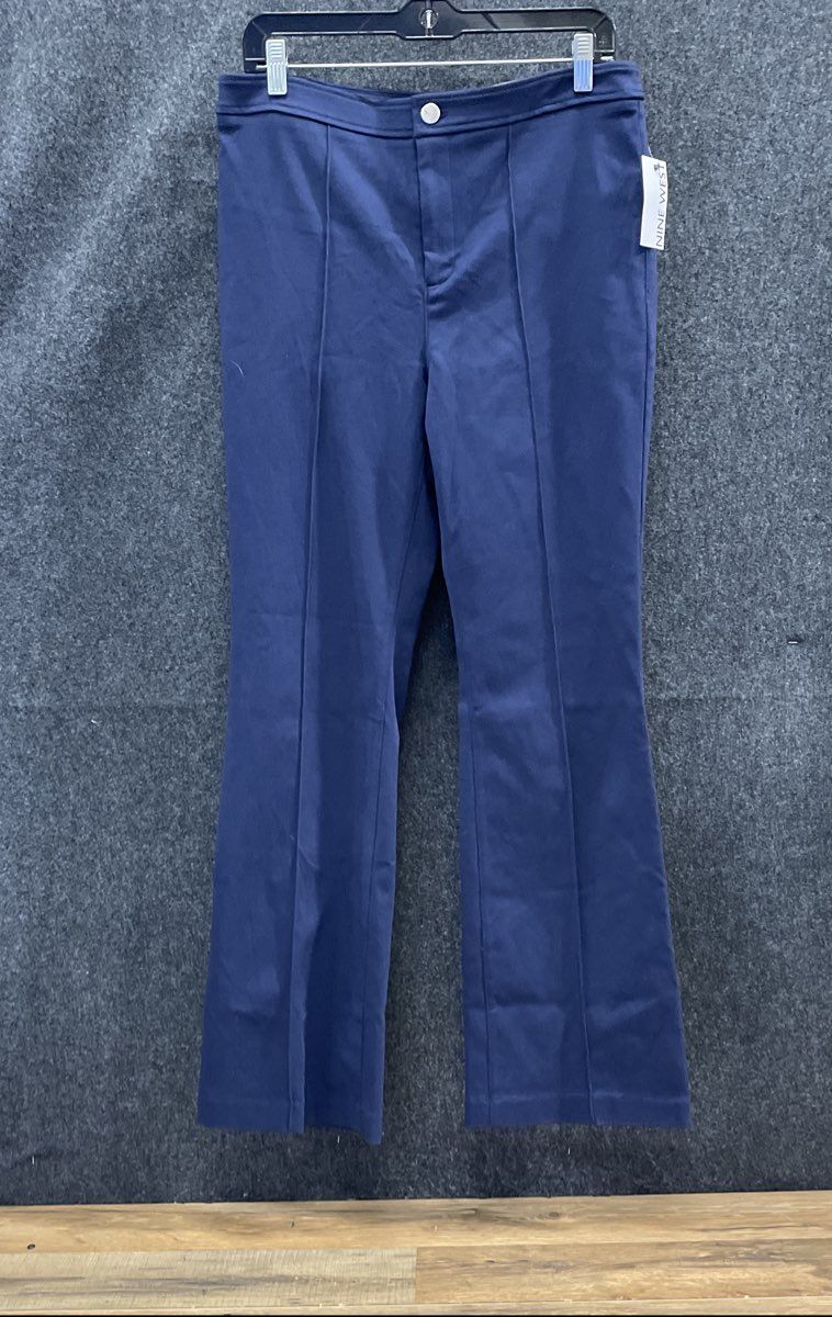 Nine West Women's Urban Safari Navy Blue Pintuck Flat Front Stretch Pants Sz L