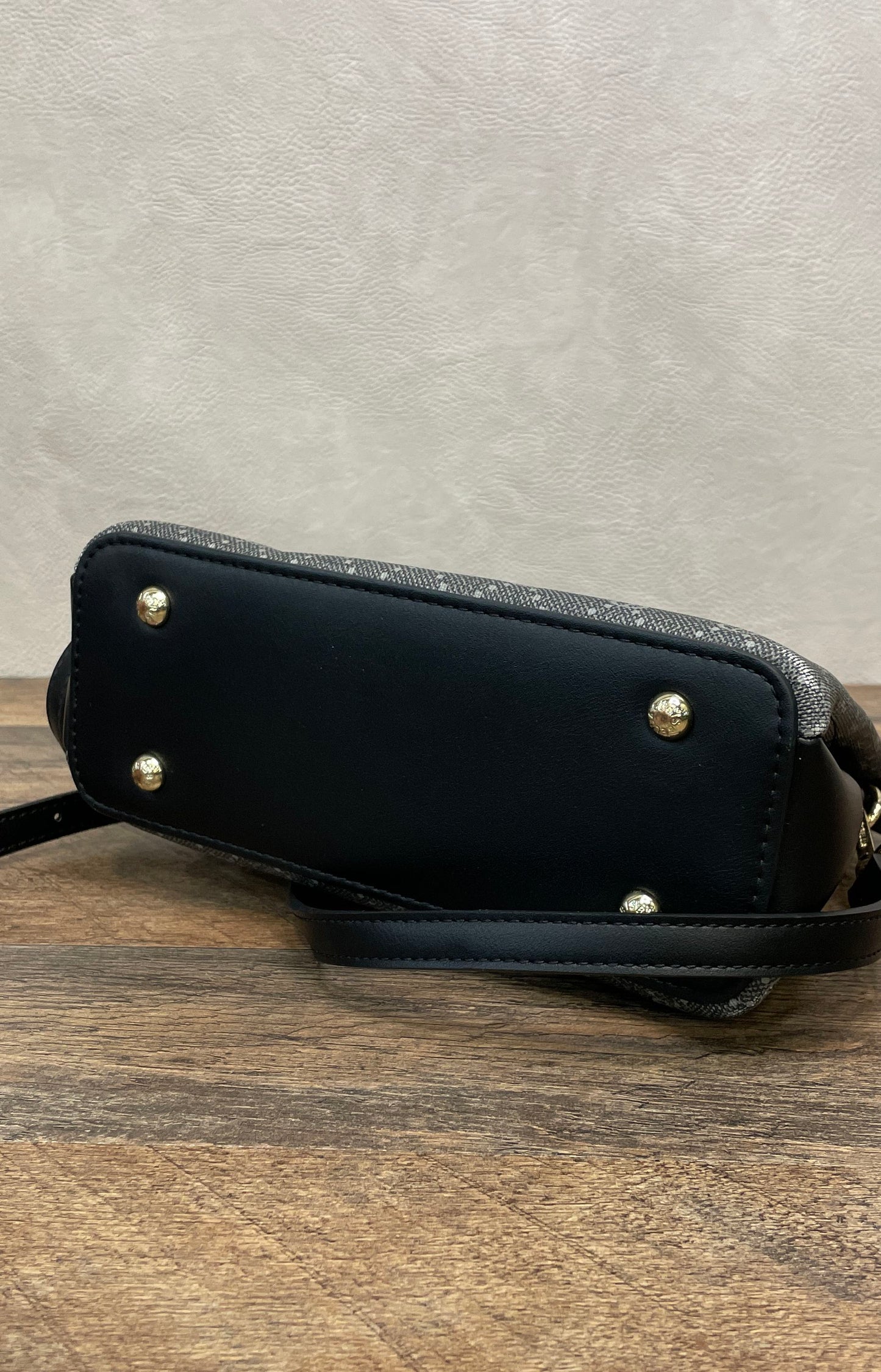 Chrisbella Gray Monogram Satchel Handbag Black Trim Gold Hardware Crossbody