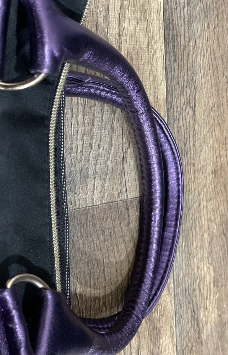 Victoria's Secret Black Purple Glitter Metallic Trim Fabric Satchel Handbag