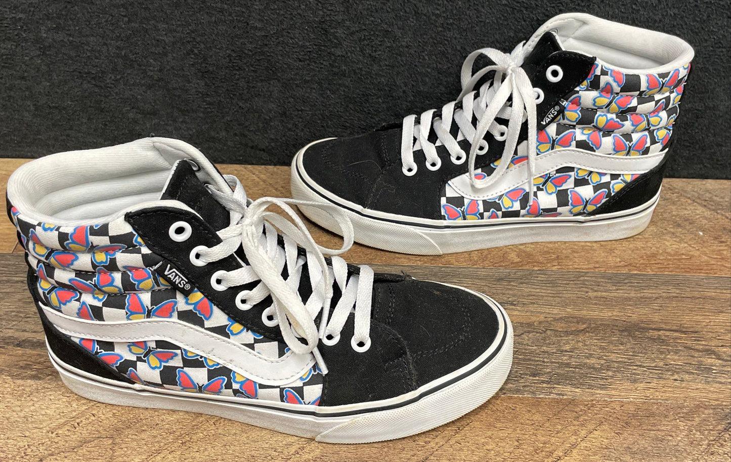 Vans Sk8-Hi Butterfly Checkerboard Black White High Top Sneakers Size 7.5 Women