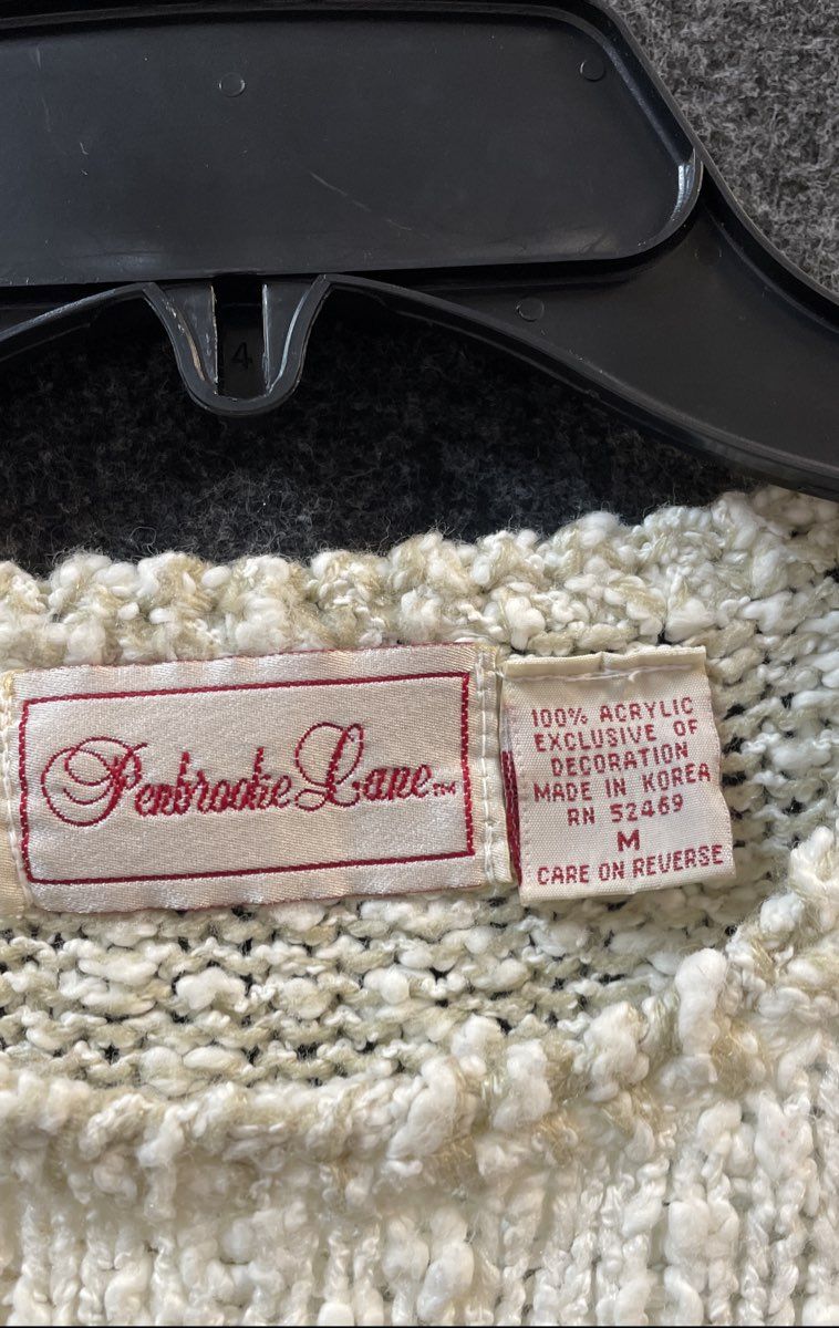 Vintage 90s Penbrooke Lane Women's Cream Floral Faux Pearl Knit Sweater Sz M