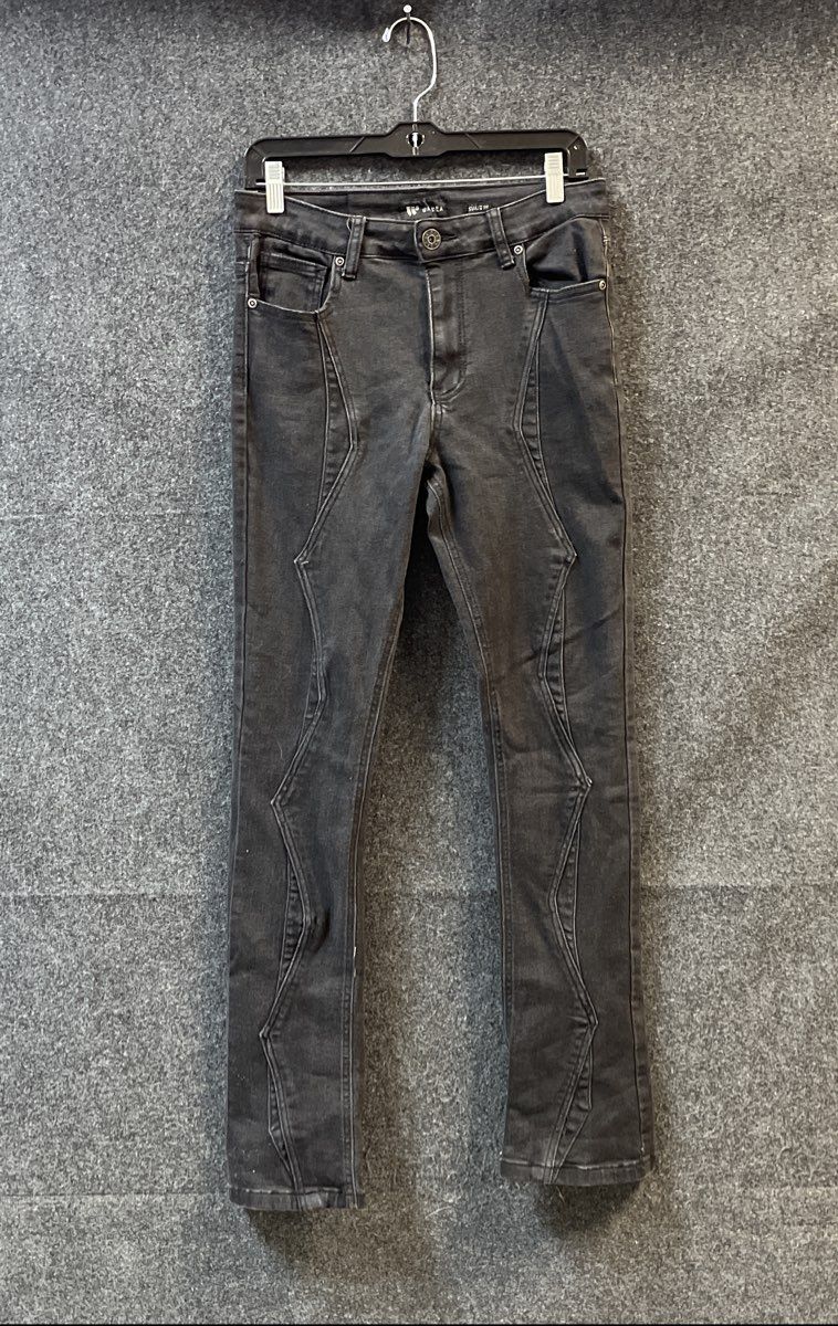 Waimea Boys' Stacked Fit Jeans Black Panelled Streetwear Denim Sz 18