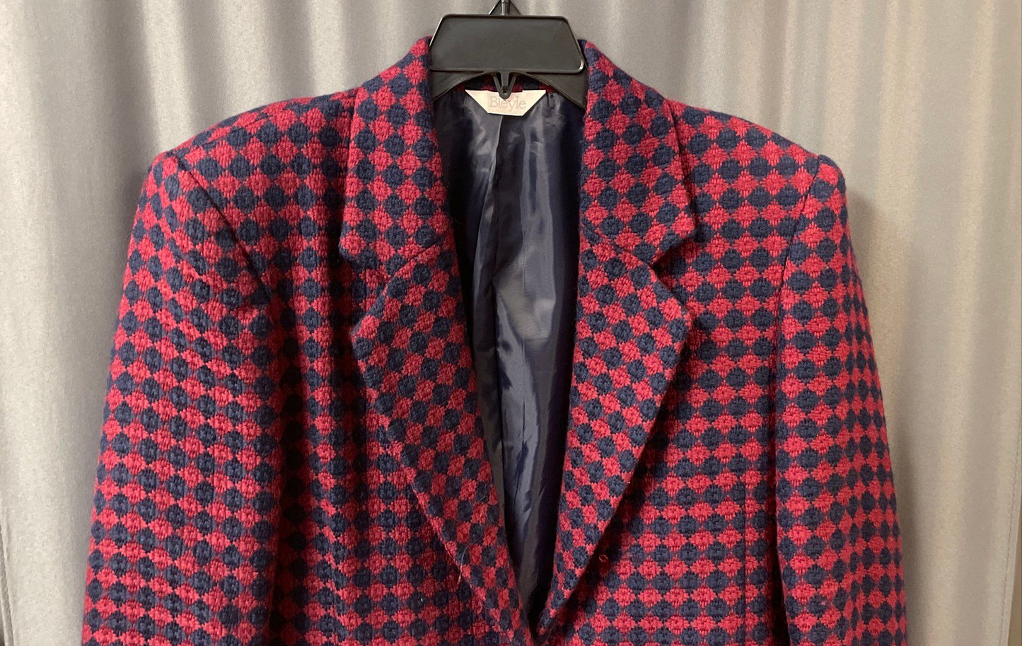 Vintage 90s Bleyle Women's Red Blue Wool Diamond Pattern Blazer Sz 14