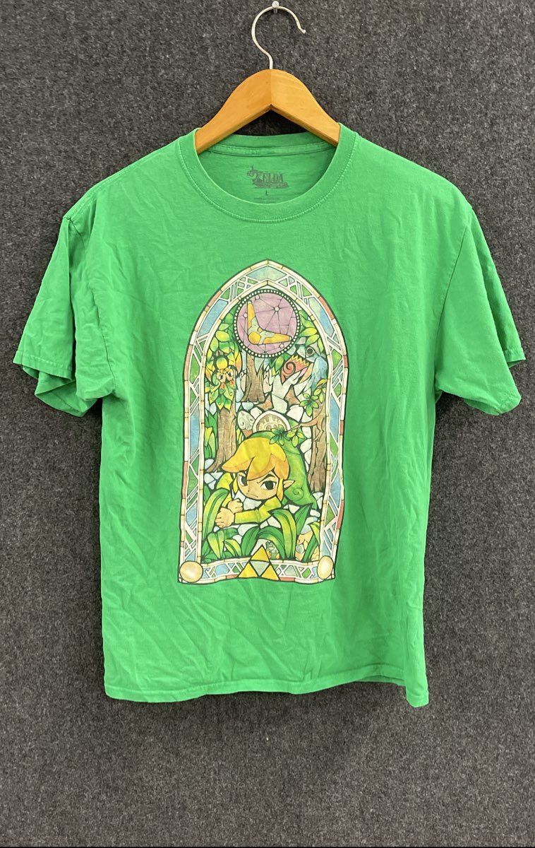 Nintendo Legend of Zelda Men's Green Wind Waker HD Stained Glass T-Shirt Sz L