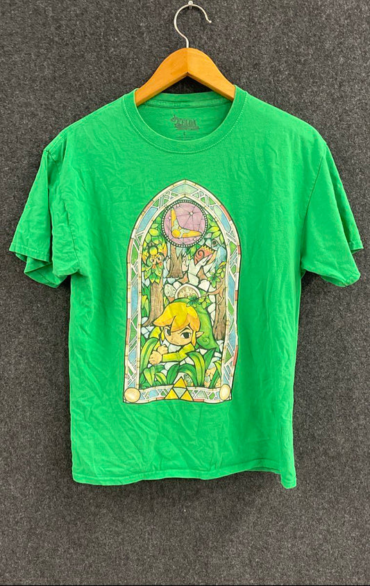 Nintendo Legend of Zelda Men's Green Wind Waker HD Stained Glass T-Shirt Sz L