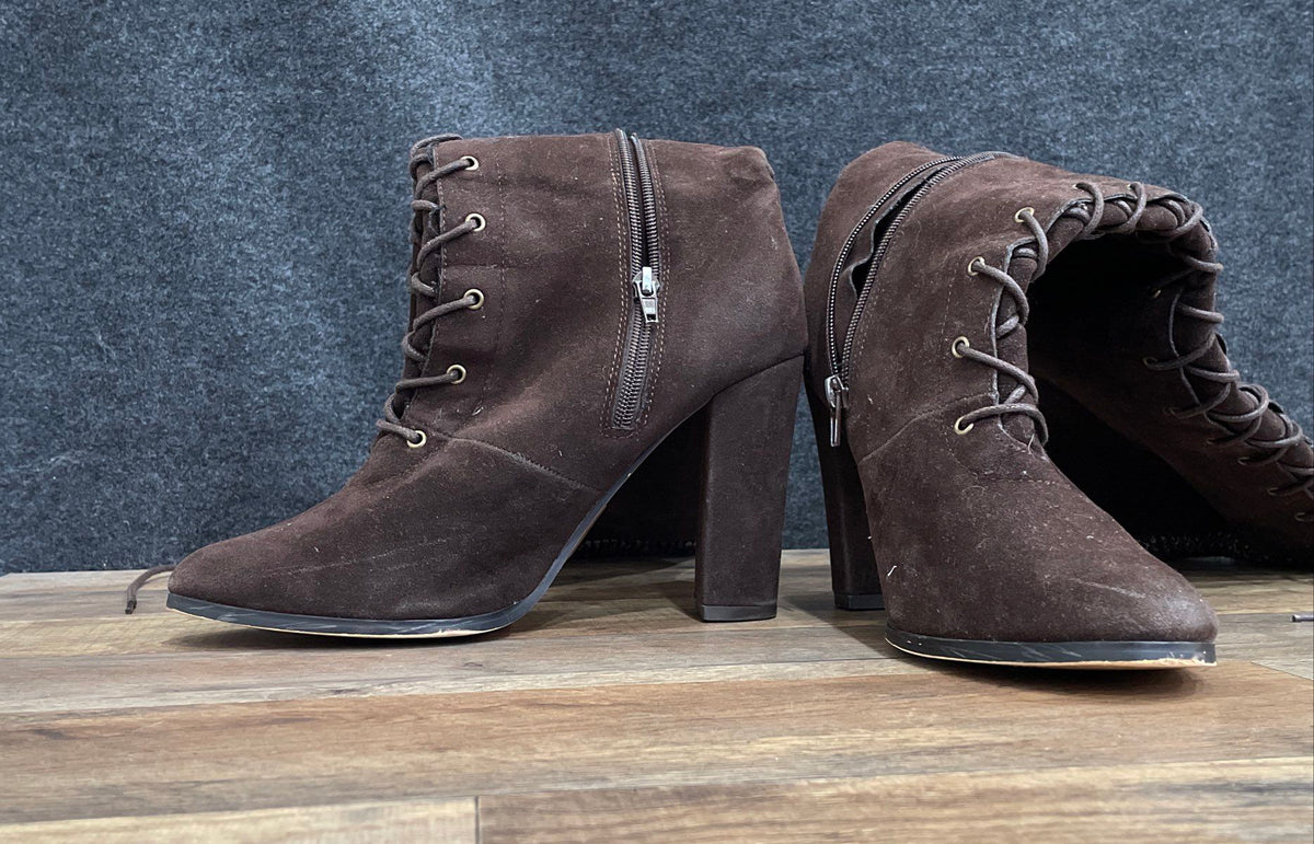 Shoedazzle Porsha Brown Thigh High Lace Up Block Heel Boots Women's Size 10