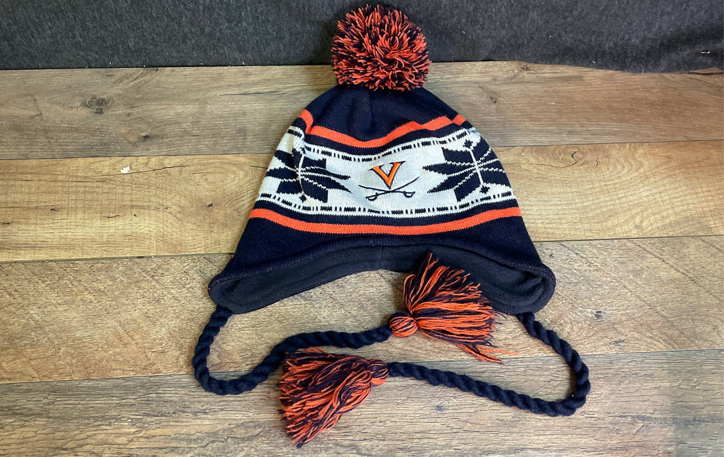 New Era University of Virginia UVA Winter Hat Navy Orange Earflap Beanie OSFM