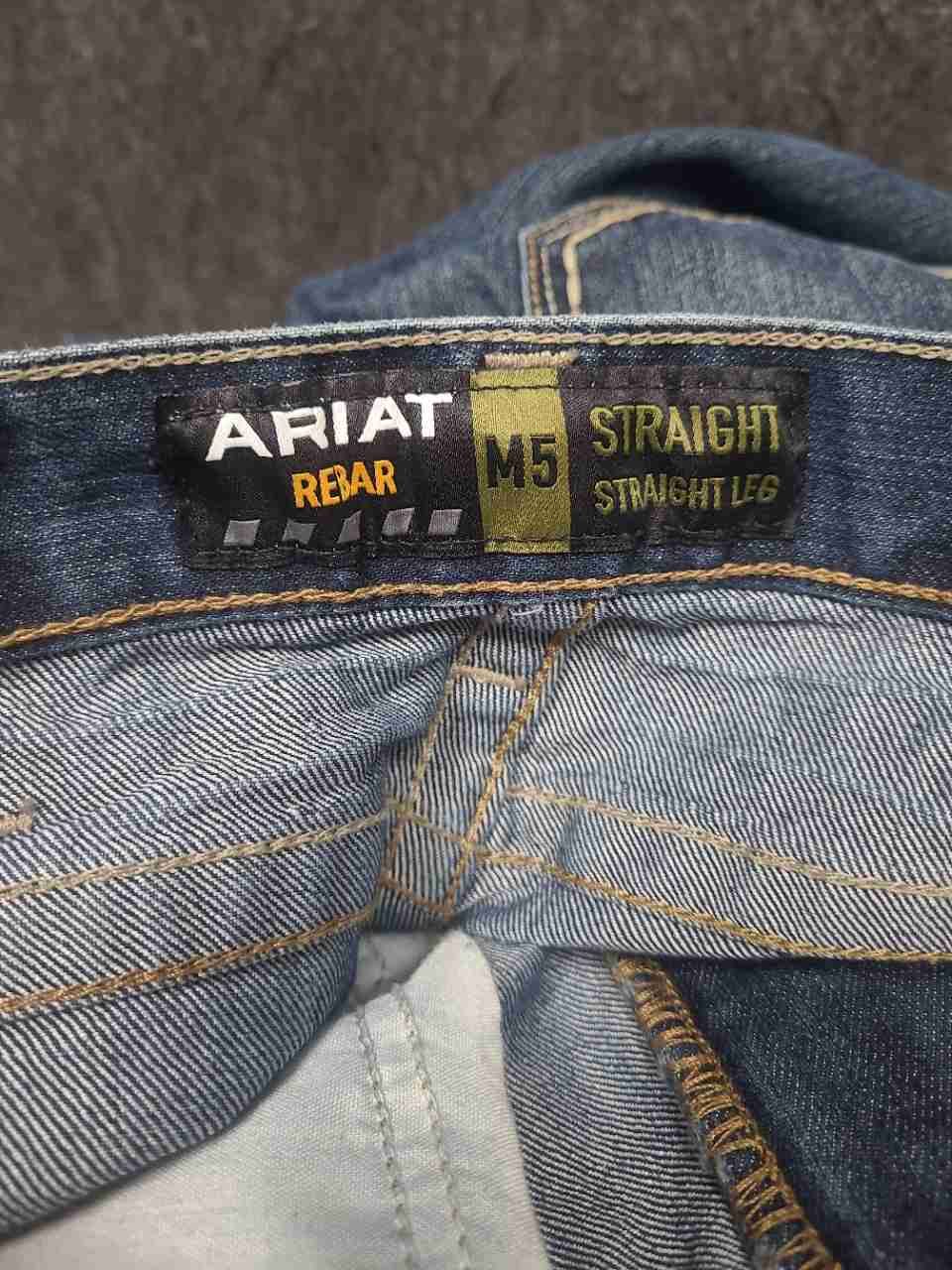 Ariat Men's Rebar M5 Straight Leg Blue Wash Denim Jeans Size 28x30