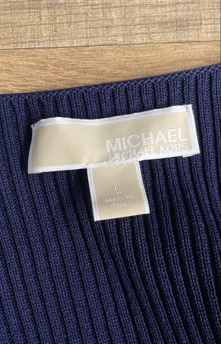 Michael Kors Women's Navy Blue Ribbed Knit Belted Duster Cardigan Sz L