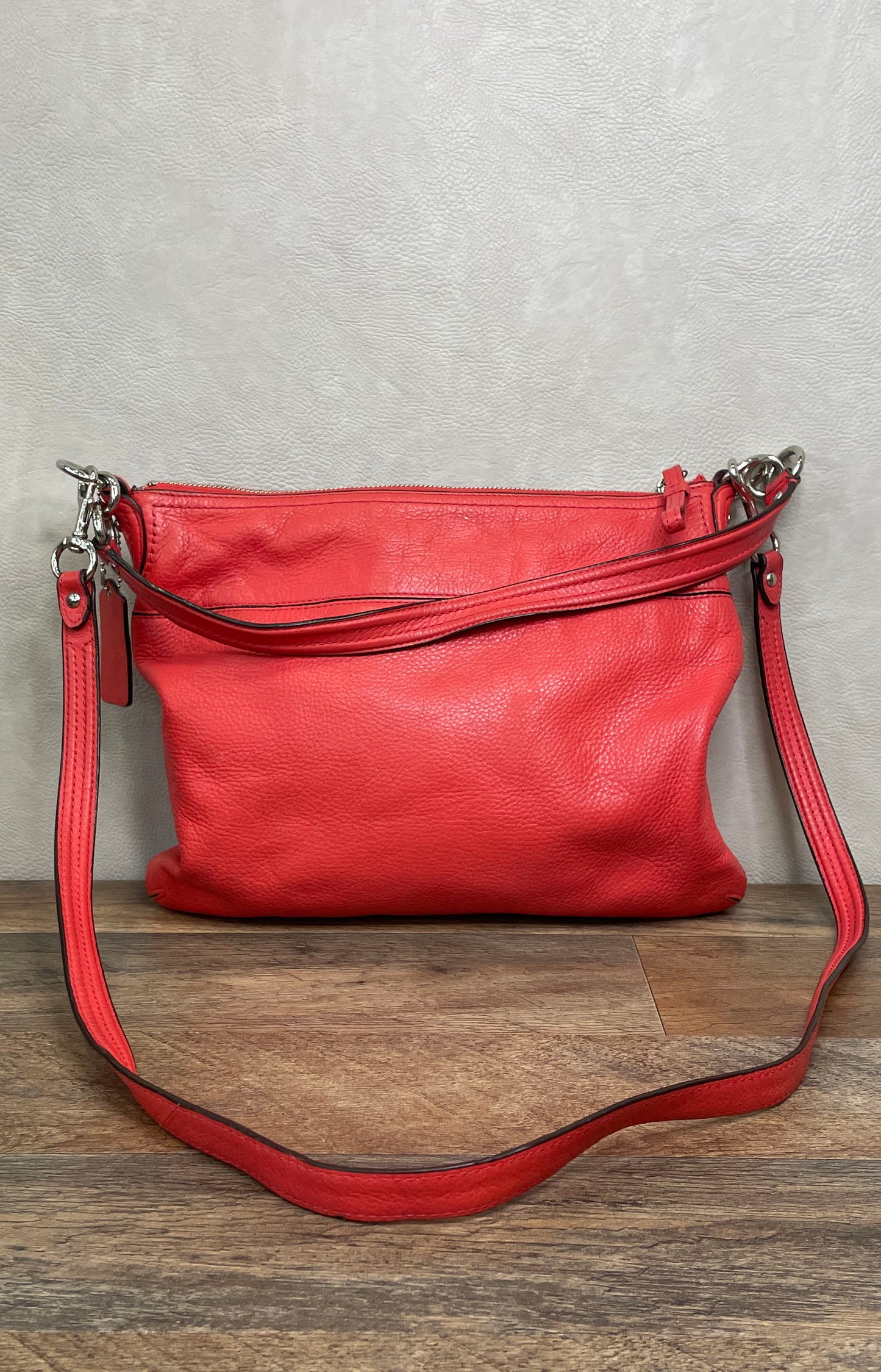 Coach Red Pebbled Leather Convertible Crossbody Shoulder Bag Silver 22421