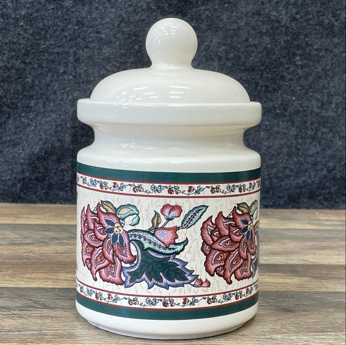 Vintage Preferred Stock Paisley Garden Floral Stoneware Kitchen Canister w/ Lid