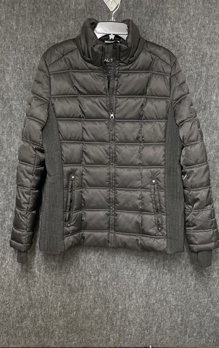 Nautica Women's Black Quilted Puffer Jacket Water Resistant Ribbed Sz XL